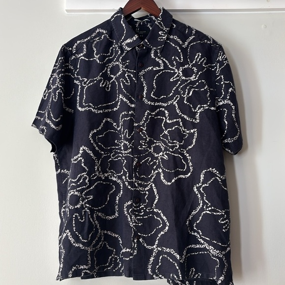 Ted Baker Arnica Floral Button Down Linen Dress Shirt Size 5 - Picture 7 of 10